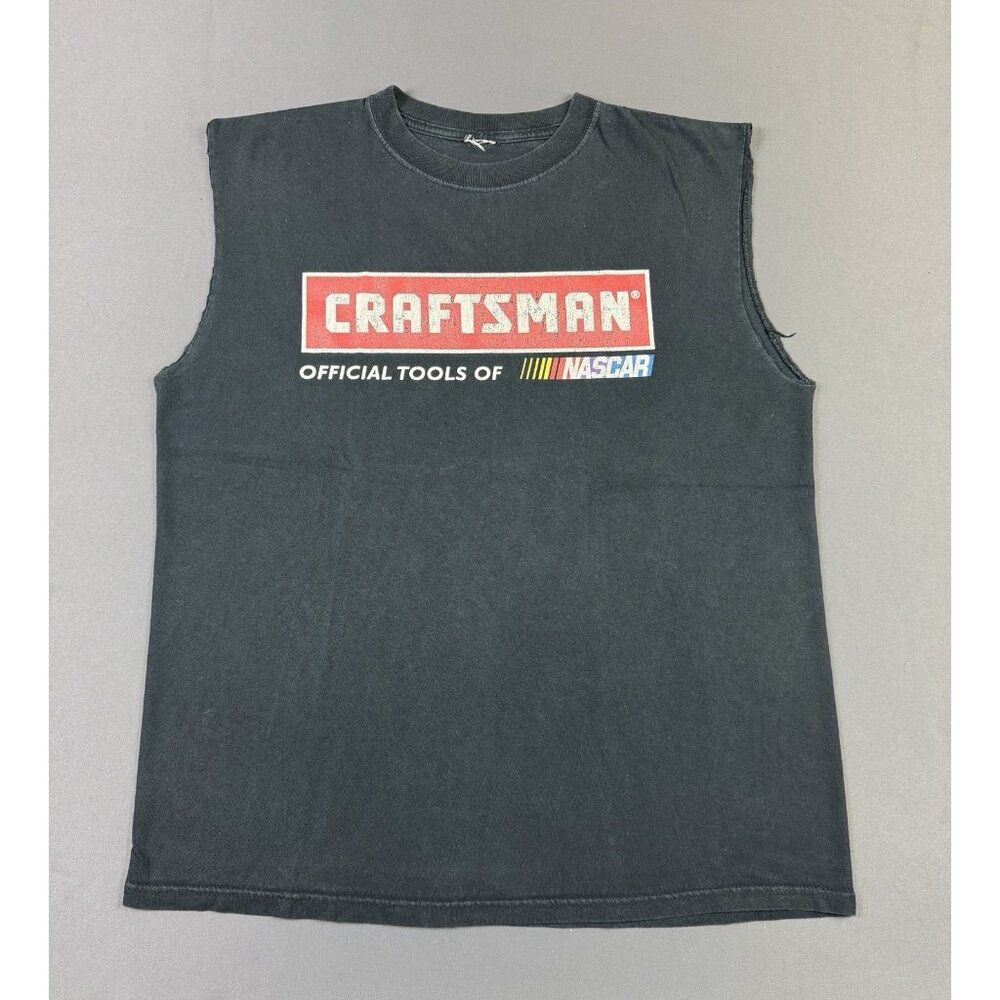 Rare Vintage Y2K Craftsman Tools Nascar Racing Cut Off Sleeve Fade Black Shirt